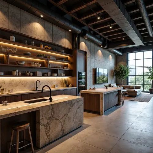 tile kitchen,modern kitchen interior,modern kitchen,kitchen design,countertops,servery,chefs kitchen,wine bar,luxury home interior,kitchen interior,penthouses,interior modern design,travertine,contemporary decor,backsplash,bar counter,loft,concrete ceiling,stoneworks,grayhawk