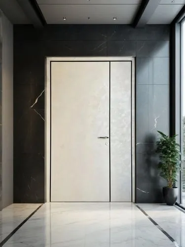 现代极简建筑室内玄关入口场景，大理石岩板，,metallic door,steel door,hinged doors,room door,levator,door,modern minimalist bathroom,open door,the door,doors,wooden door,elevator,front door,doorway,garden door,iron door,lux