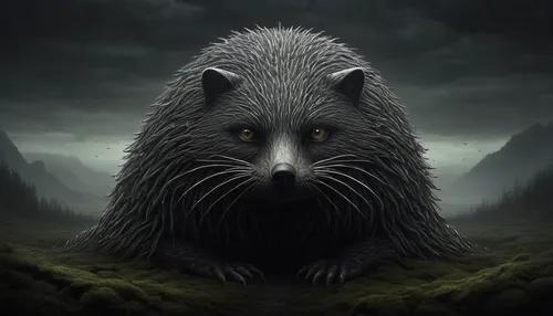 porcupine,new world porcupine,nordic bear,nutria,wombat,boar,hedgehog,raccoon dog,amur hedgehog,nutria-young,wild boar,beaver,echidna,uintatherium,canidae,raccoon,bearded collie,bear guardian,anthropomorphized animals,beaver rat,Illustration,Realistic Fantasy,Realistic Fantasy 17