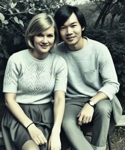 there are two people that are sitting together,coss,ibragimova,scandinavians,vintage boy and girl,vintage man and woman,tricot