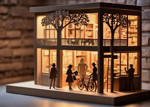 miniature house,dolls houses,display window,model house,facade lantern,3d rendering,doll house,diorama,illuminated lantern,dollhouses,store window,3d render,shop window,bike lamp,street lantern,wooden mockup,paper stand,vitrine,table lamp,shopwindow,Unique,Paper Cuts,Paper Cuts 10