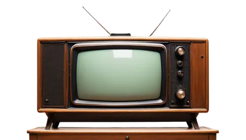 Old TV set, retro style, wooden cabinet, bulky shape, convex screen, analog buttons, knobs, antenna on top, static noise, beep sound effect, warm lighting, shallow depth of field, cinematic compositio