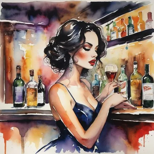 barmaid,bartender,watercolor pin up,bartending,donsky,watercolor cocktails,watercolor painting,watercolor wine,cocktail,mixologist,barkeeper,liquor bar,liquors,barmaids,watercolor cafe,cocktails,watercolor,barkeep,girl in the kitchen,vanderhorst,Illustration,Paper based,Paper Based 03