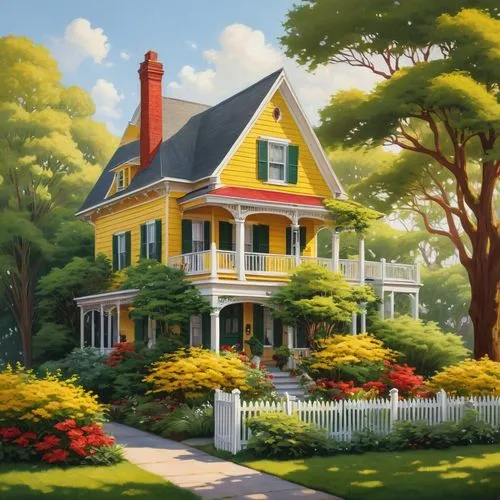 home landscape,house painting,victorian house,houses clipart,summer cottage,country house,little house,country cottage,beautiful home,dreamhouse,small house,lonely house,house in the forest,yellow garden,home house,white picket fence,woman house,cottage,wooden house,traditional house,Conceptual Art,Fantasy,Fantasy 03