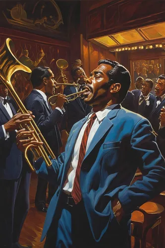 big band,brass band,trumpeter,trumpet player,jazz,trombone player,blues and jazz singer,jazz club,marsalis,trombonist,man with saxophone,saxophone playing man,rhythm blues,jazz it up,trumpet,musicians,sfa jazz,trumpet climber,jazz singer,drawing trumpet,Illustration,Retro,Retro 14