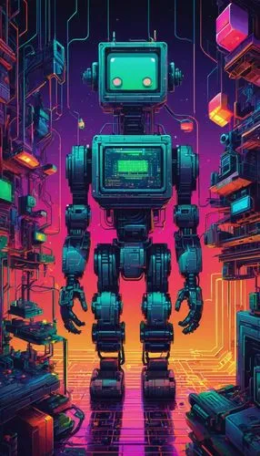 cyberpunk,mech,80's design,machines,cyber,mechanical,robotic,scifi,retro background,machine,robotics,mecha,robots,computer,sci fiction illustration,robot,robot icon,sci - fi,sci-fi,80s,Illustration,Realistic Fantasy,Realistic Fantasy 22