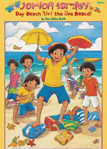 umbrella beach,summer beach umbrellas,beach umbrella,sea beach-marigold,magen david,hebrew,siddur,people on beach,torah,reference book,yellow sun hat,childrens books,singing sand,youth book,picture book,kite flyer,world children's day,book cover,children's paper,the bible,Illustration,Children,Children 01