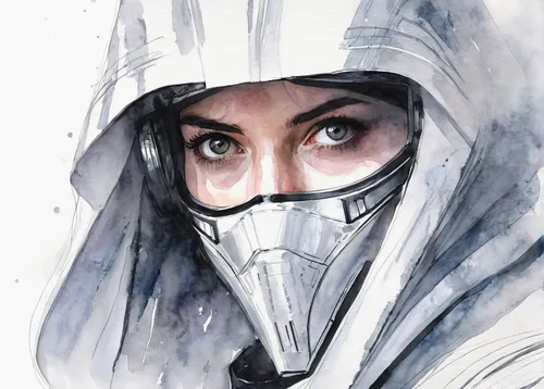 vigil,respirator,raven rook,assassin,sheik,protective mask,hooded,watercolor,respirators,ventilation mask,echo,watercolor painting,lotus art drawing,watercolor paint,balaclava,bandit,watercolor sketch,pollution mask,lokportrait,snezka,Illustration,Paper based,Paper Based 20