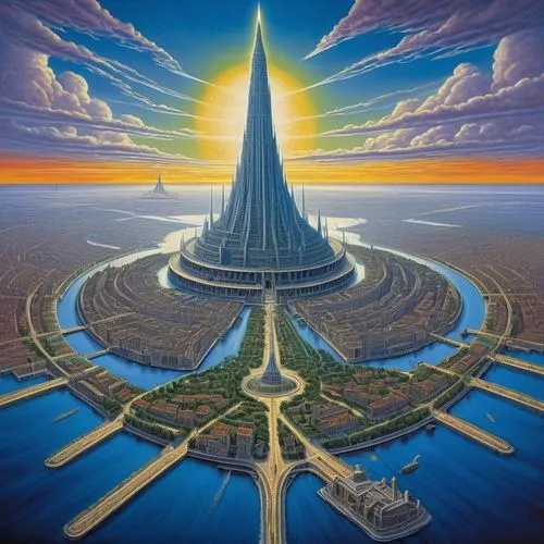 orthanc,futuristic architecture,lusail,futuristic landscape,Illustration,Abstract Fantasy,Abstract Fantasy 21