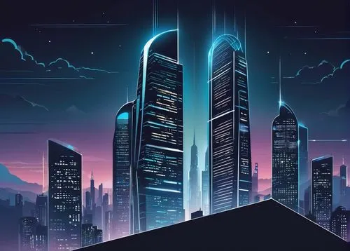 cybercity,cybertown,futuristic landscape,oscorp,cyberport,megacorporations,supertall,cityscape,skyscraping,lexcorp,ctbuh,megapolis,megacorporation,highrises,skyscraper,capcities,mainframes,cyberworld,skyscrapers,monoliths,Illustration,Vector,Vector 01