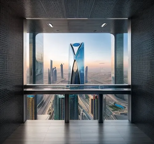 The Xiaomi logo prominently displayed on the facade of a futuristic skyscraper in Riyadh, Saudi Arabia, surrounded by a technologically advanced cityscape with automated transportation and sustainable