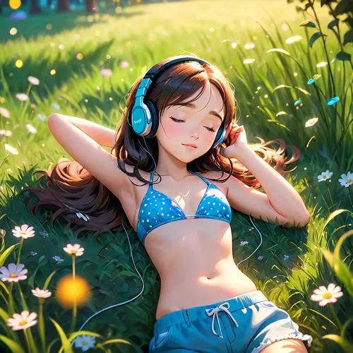 listening to music,girl lying on the grass,relaxed young girl,girl in flowers,headphone,music,music background,music player,headphones,beautiful sound,listening,beautiful girl with flowers,idyllic,music fantasy,summer feeling,girl in the garden,summer day,spring background,music is life,flower background,Anime,Anime,Cartoon