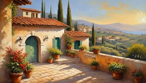 tuscan,home landscape,toscana,italian painter,provencal,roof landscape,tuscany,toscane,mediterranean,provence,landscape background,panoramic landscape,world digital painting,pienza,mexican painter,pittura,church painting,italy,nestruev,houses clipart,Conceptual Art,Oil color,Oil Color 22