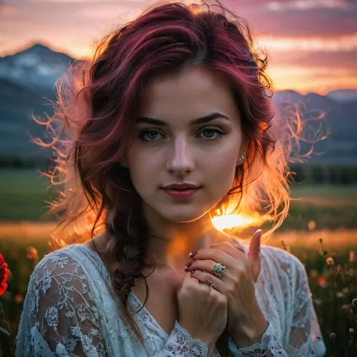 romantic portrait,romantic look,demelza,triss,mystical portrait of a girl,beautiful girl with flowers,Photography,General,Fantasy