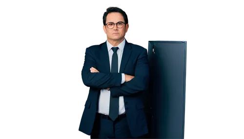 Middle-aged man, manager, suit, white shirt, tie, black hair, glasses, serious expression, hands behind back, standing, confident posture, office background, soft lighting, 3/4 composition, shallow de