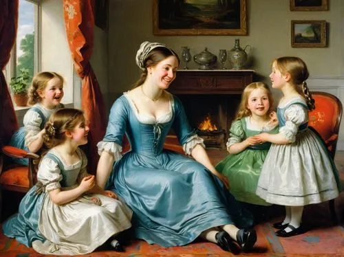 mother with children,the mother and children,mother and children,bougereau,parents with children,mulberry family,young women,partiture,children girls,parents and children,crème de menthe,jane austen,the girl's face,rococo,the little girl's room,woman holding pie,doll's house,little girl and mother,children studying,19th century,Art,Classical Oil Painting,Classical Oil Painting 24