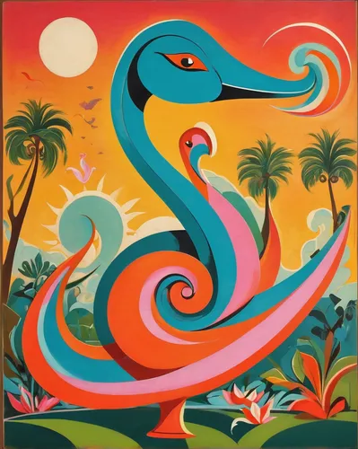 cuba flamingos,kokopelli,flamingo,beach snake,tropical bird,sea snake,tropical birds,flamingo pattern,toucans,toco toucan,flamingos,snake charming,quetzal,water snake,tropical bird climber,tropical animals,two flamingo,flamingo couple,blue snake,cobra,Illustration,Retro,Retro 12