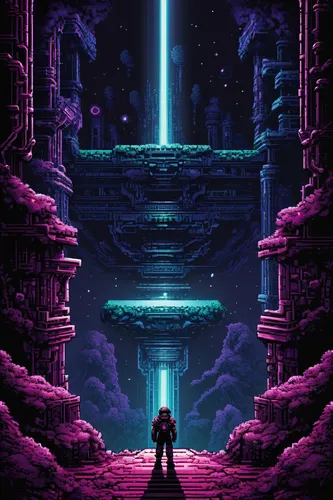 chasm,hall of the fallen,pixel art,citadel,atlantis,descent,ruin,monolith,pillar,dungeon,fantasia,retro background,space port,scroll wallpaper,mausoleum ruins,pilgrimage,temple fade,odyssey,game art,cg artwork,Illustration,Black and White,Black and White 27