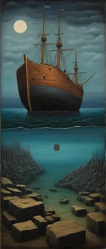 shipwreck,sunken ship,sea fantasy,galleon,the wreck of the ship,digging ship,el mar,galleon ship,ghost ship,surrealism,boat landscape,ship wreck,sea sailing ship,caravel,ocean liner,migration,trireme,reefer ship,a cargo ship,ship of the line,Art,Artistic Painting,Artistic Painting 02