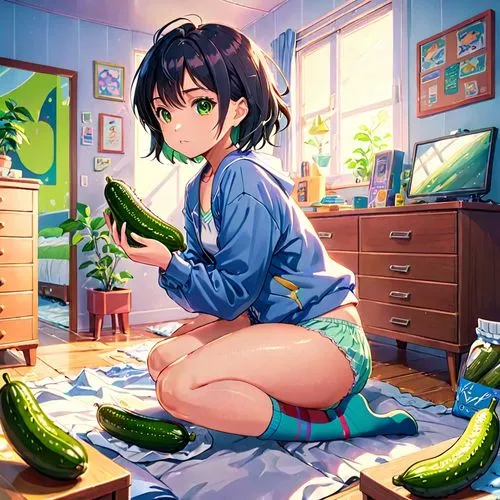 hikikomori,cucumbers,zucchini,zucchino,tenko,pinya,cukes,himawari,yanmei,girl studying,avocado,pickled cucumbers,cucumber,midori,avacado,makoto,chayote,cornichons,watermelon wallpaper,watermelons,Anime,Anime,Realistic