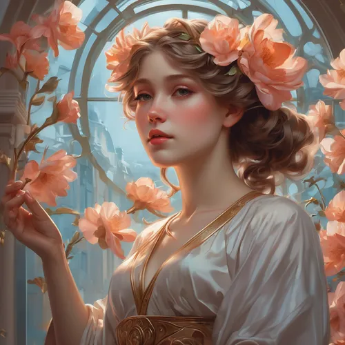 camellia,camellias,fantasy portrait,jessamine,camellia blossom,camelliers,eglantine,mystical portrait of a girl,romantic portrait,girl in flowers,flora,girl in a wreath,flower fairy,flower girl,rosa 'the fairy,primrose,scent of roses,jasmine blossom,rose wreath,blooming wreath,Conceptual Art,Fantasy,Fantasy 01