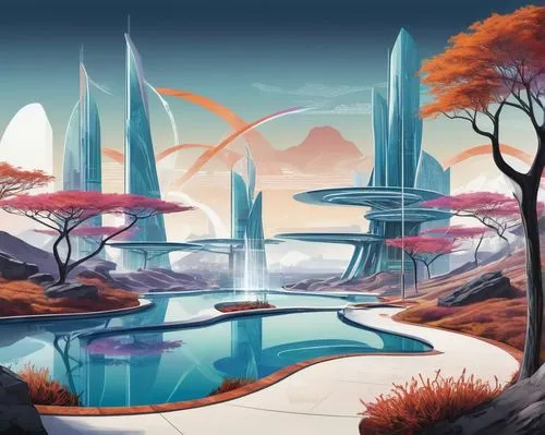 futuristic landscape,homeworlds,fantasy landscape,homeworld,backgrounds,terraformed,ringworld,background design,alien world,skylands,alien planet,mushroom landscape,microworlds,an island far away landscape,cartoon video game background,terraforming,landscape background,ecotopia,virtual landscape,offworld,Unique,Design,Infographics