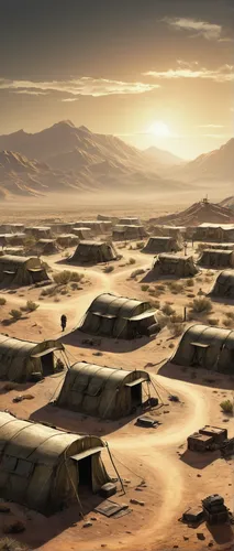 human settlement,tent camp,post-apocalyptic landscape,nomads,desert desert landscape,desert landscape,caravan,desertification,area 51,gobi desert,afar tribe,desert background,the desert,tents,huts,tourist camp,sossusvlei,the gobi desert,merzouga,libyan desert,Conceptual Art,Daily,Daily 05