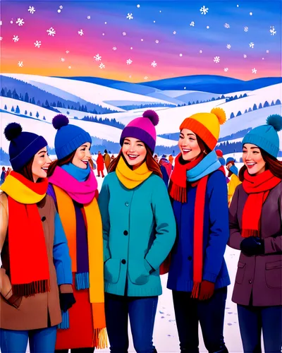 carolers,caroling,winter background,carol singers,winter festival,snow scene,snowshoers,winter clothing,winter trip,christmas snowy background,winter clothes,winter sports,glico,perisher,skiwear,wintertime,winter,saturated colors,snowbowl,snow drawing,Illustration,Vector,Vector 07