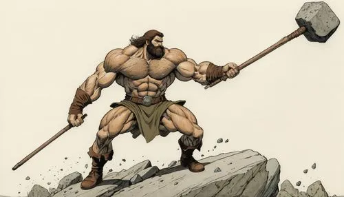 barbarian,greyskull,neanderthal,cave man,dane axe,stone man,minotaur,he-man,grog,paleolithic,caveman,stone age,half orc,orc,neanderthals,woodsman,male character,butcher ax,stonemason's hammer,geologist's hammer,Illustration,Japanese style,Japanese Style 08