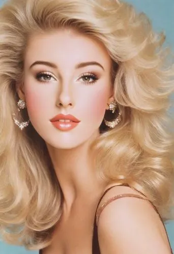 beautiful blonde, American, 1980s, glamorous soap opera, Dallas, Dynasty, big hair, hairspray, lipgloss, television VHS style,bouffant,airbrushed,vintage makeup,blonde woman,gena rolands-hollywood,mar