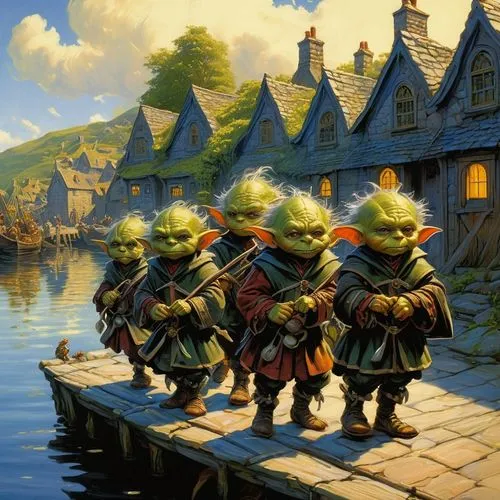 scandia gnomes,hobgoblins,goblins,ogres,orcs,halflings,gnomes,kobolds,borga,frog gathering,dwarves,dwarfs,toads,grumblers,greenslade,skrang,ghurids,duendes,the ugly swamp,townsfolk,Illustration,Realistic Fantasy,Realistic Fantasy 03