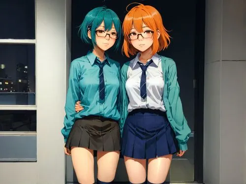 teal and orange,karikari,mios,nairiku,handholding,two girls,Conceptual Art,Daily,Daily 18