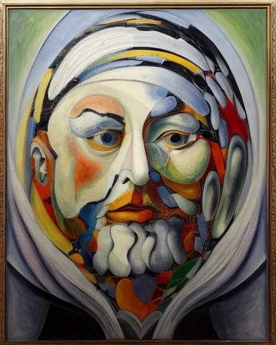 yuri gagarin,glass painting,dali,decorative figure,leonardo da vinci,woman's face,italian painter,multicolor faces,cosmonaut,medicine icon,self-portrait,carthusian,icon magnifying,art nouveau frame,picasso,el salvador dali,leonardo,pilgrim,oil on canvas,oil painting on canvas,Calligraphy,Painting,Abstractionism