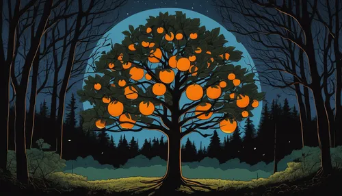 halloween bare trees,halloween illustration,halloween poster,tangerine tree,tree torch,persimmon tree,halloween background,halloween scene,jack-o-lanterns,pumpkin autumn,pumpkin lantern,halloween vector character,seasonal tree,jack-o'-lanterns,halloween silhouettes,autumn icon,autumn trees,autumn tree,halloween ghosts,haunted forest,Illustration,Vector,Vector 12