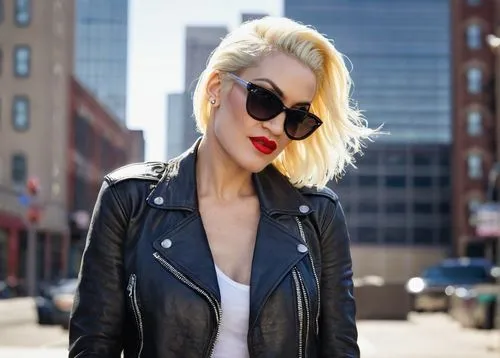 red lipstick,cool blonde,red lips,pyper,uffie,ginta,holtzmann,sunglasses,iggy,blonde woman,goulding,nervo,wallis day,rexha,leather jacket,rockabilly style,sunglass,knockaround,street shot,blonde girl,Conceptual Art,Daily,Daily 12