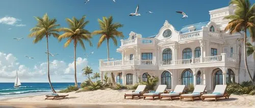 seaside resort,beachfront,beach resort,beach house,holiday villa,tropical house,oceanfront,dreamhouse,seaside country,the hotel beach,stabilimento,dream beach,seaside view,beachhouse,bahamonde,tropico,beach restaurant,palmbeach,mansion,caribbean beach,Conceptual Art,Fantasy,Fantasy 22