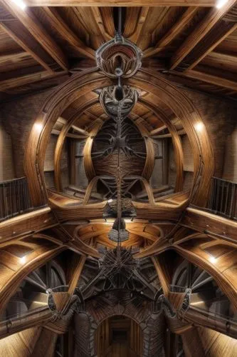 wooden beams,wood structure,wooden church,ceiling,ceiling construction,the ceiling,spiral staircase,vaulted ceiling,wooden roof,pipe organ,patterned wood decoration,circular staircase,attic,ceiling fixture,wooden construction,roof structures,escher,wooden sauna,ceiling-fan,symmetrical