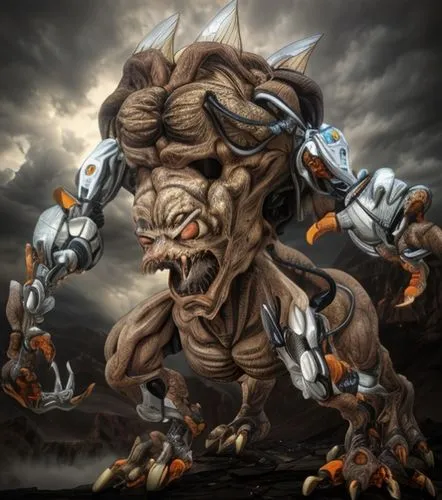 a hideous four-eyed beast half machine,butomus,kosmus,skordalia,leopard's bane,renascence bulldogge,fuel-bowser,minotaur,brute,posavac hound,cynosbatos,rotglühender poker,fractalius,cynorhodon,nine-ta