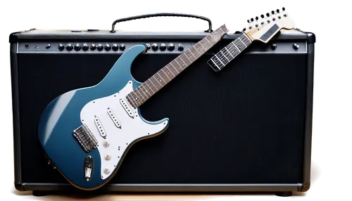 Electric guitar, sound waves, amplifier, speaker cabinet, microphone, music studio, solo, close-up, shiny metal body, intricate details, black knobs, silver strings, wooden neck, fretboard, pickups, s