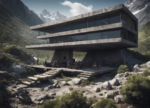 house in mountains,house in the mountains,cubic house,building valley,futuristic architecture,render,dunes house,brutalist architecture,cube stilt houses,cube house,mountain hut,futuristic art museum,modern architecture,concrete ship,futuristic landscape,3d rendering,alpine crossing,megalith facility harhoog,mountain station,alpine hut,Conceptual Art,Fantasy,Fantasy 11