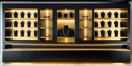 jewellery store display wall , high quality render , polycoat ,the display case has an assortment of glass and gold items,minibar,boisset,minibars,wine bottle range,wine rack,gold bar shop,Photography