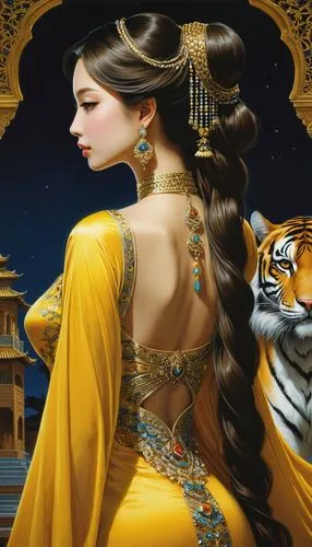 oriental princess,gandhari,sheherazade,orientalist,godward,radha,Illustration,Realistic Fantasy,Realistic Fantasy 08