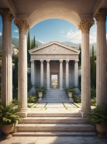 zappeion,greek temple,peristyle,temple of diana,palladian,neoclassical,metapontum,roman temple,panagora,artemis temple,neoclassicism,doric columns,neoclassicist,classicist,laodicea,tempio,caesonia,gennadius,neoclassic,halicarnassus,Conceptual Art,Fantasy,Fantasy 17