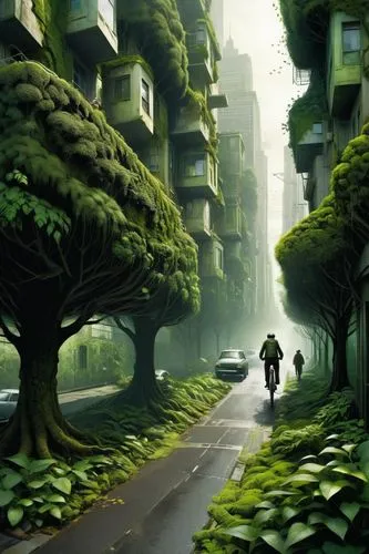 bicycle ride,bicycle path,bike path,green forest,crysis,forest road,green trees,bike ride,bicyclist,street canyon,verdant,biking,bicycle lane,cartoon video game background,greenery,bikeway,bicycling,cyclist,greenways,environment,Illustration,Realistic Fantasy,Realistic Fantasy 29