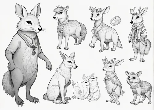 line art animals,rabbits and hares,rabbits,canidae,woodland animals,animal shapes,line art animal,hares,gray hare,anthropomorphized animals,welsh cardigan corgi,female hares,whimsical animals,cardigan welsh corgi,rabbit family,corgis,kit fox,fox stacked animals,welsh corgi cardigan,deer illustration,Unique,Design,Character Design