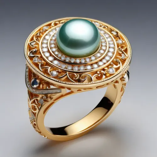 a large gold and pearl ring,ring with ornament,ring jewelry,golden ring,moonstone,boucheron,colorful ring