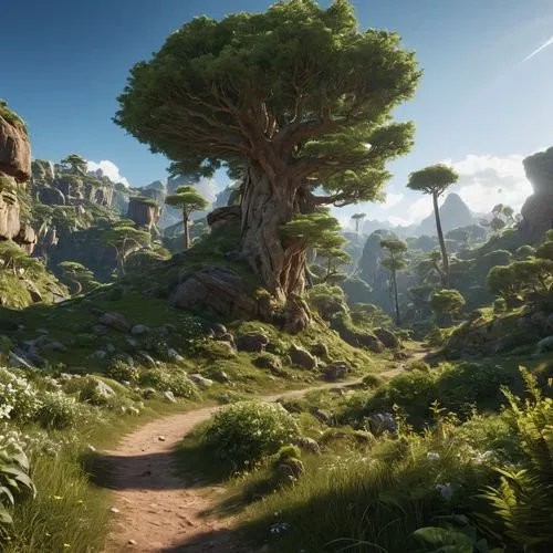 madagascar,dragon tree,tree of life,druid grove,elven forest,mesa,zion,green valley,fantasy landscape,the mystical path,an island far away landscape,pathway,forest path,hiking path,celtic tree,merida,canarian dragon tree,mountain world,the forests,genesis land in jerusalem,Photography,General,Realistic