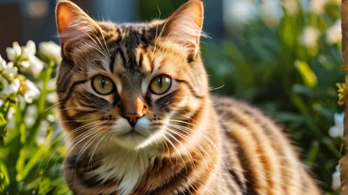 european shorthair,bengal cat,bengal,tabby cat,feral cat,springtime background,spring background,tigerlily,flower cat,breed cat,cat image,wild cat,in the tall grass,domestic cat,long eared,red tabby,cute cat,felids,golden eyes,abyssinian cat,Photography,General,Natural