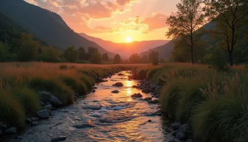 landscape background,river landscape,digital painting,salt meadow landscape,mountain stream,world digital painting,Photography,General,Realistic