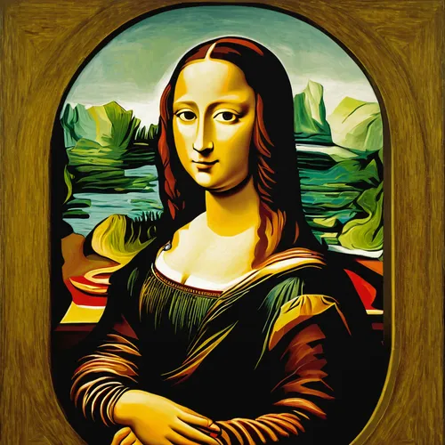 mona lisa,the mona lisa,leonardo da vinci,vinci,botticelli,lacerta,italian painter,portrait of a woman,portrait of christi,art deco frame,paintings,woman's face,portrait of a girl,woman holding a smartphone,art nouveau frame,woman sitting,glass painting,girl-in-pop-art,florentine,art painting,Art,Artistic Painting,Artistic Painting 05